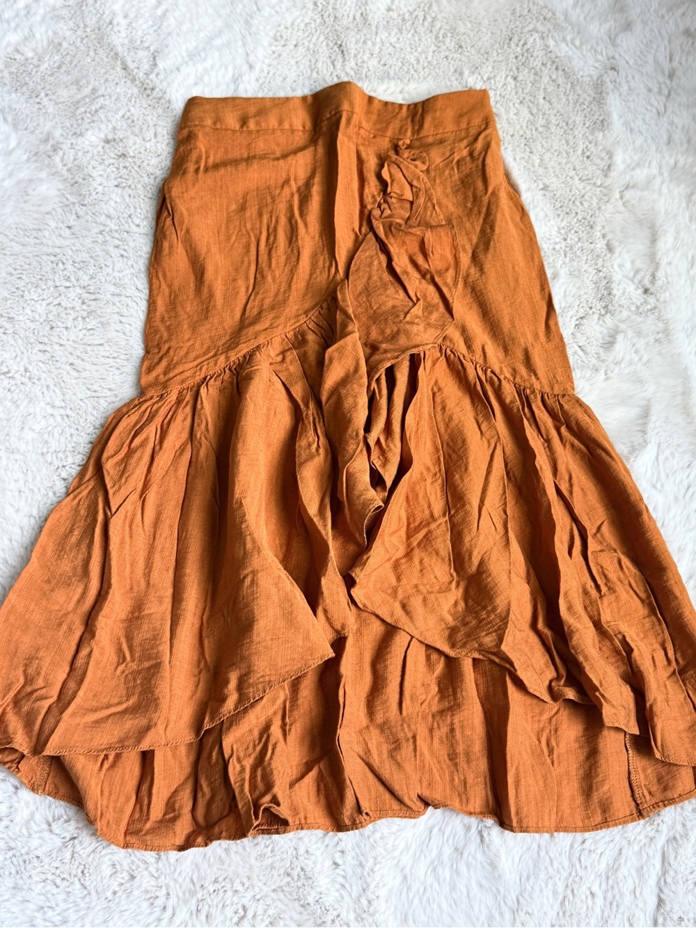 Women's High-Low Ruffled Skirt in Burnt Orange